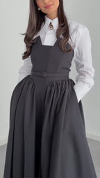 Women Laple Collar Shirt+ Strapless Patchwork Dress Elegant Temperament Set