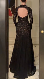 Women Round Neck Printed Slit Elegant Temperament Dress