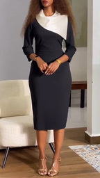 Women Round Neck Splicing Contrasting Colors Elegant Temperament Dress