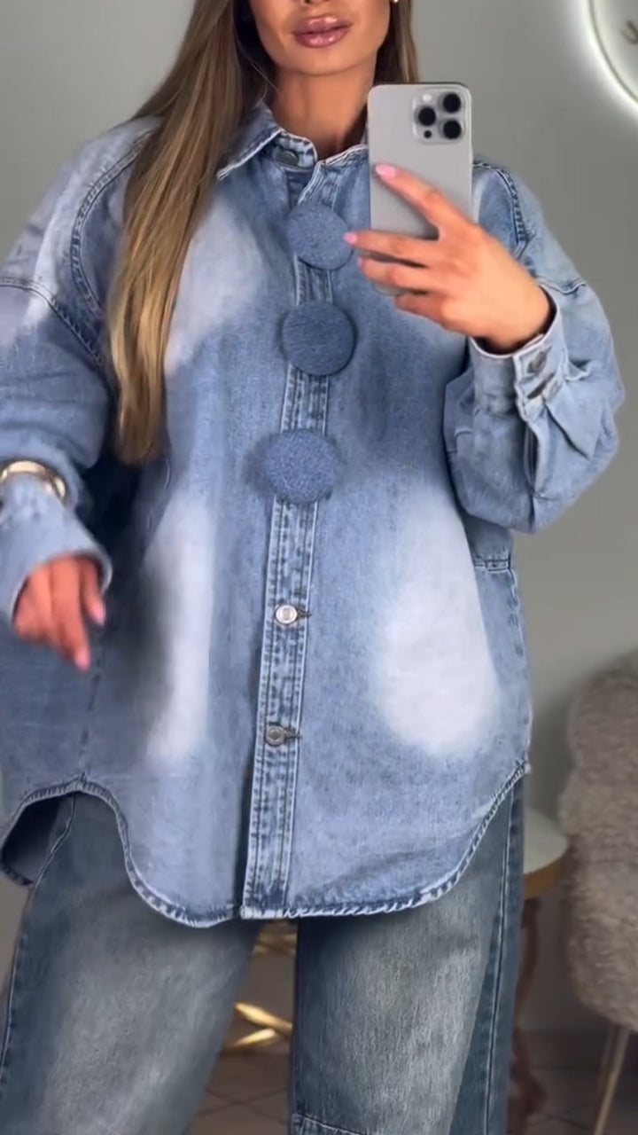 Women Collar Wash Denim Casual Jacket