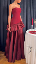 Women Strapless Patchwork Dinner Party Style Elegant Temperament Dress