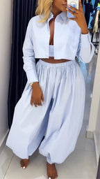 Women's Striped Lapel 3-piece Set