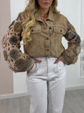 Women Collar Patchwork Crochet Sleeves Casual Jacket