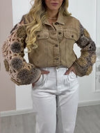 Women Collar Patchwork Crochet Sleeves Casual Jacket