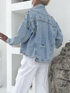 Women Collar Rivet Splicing Casual Denim Jacket