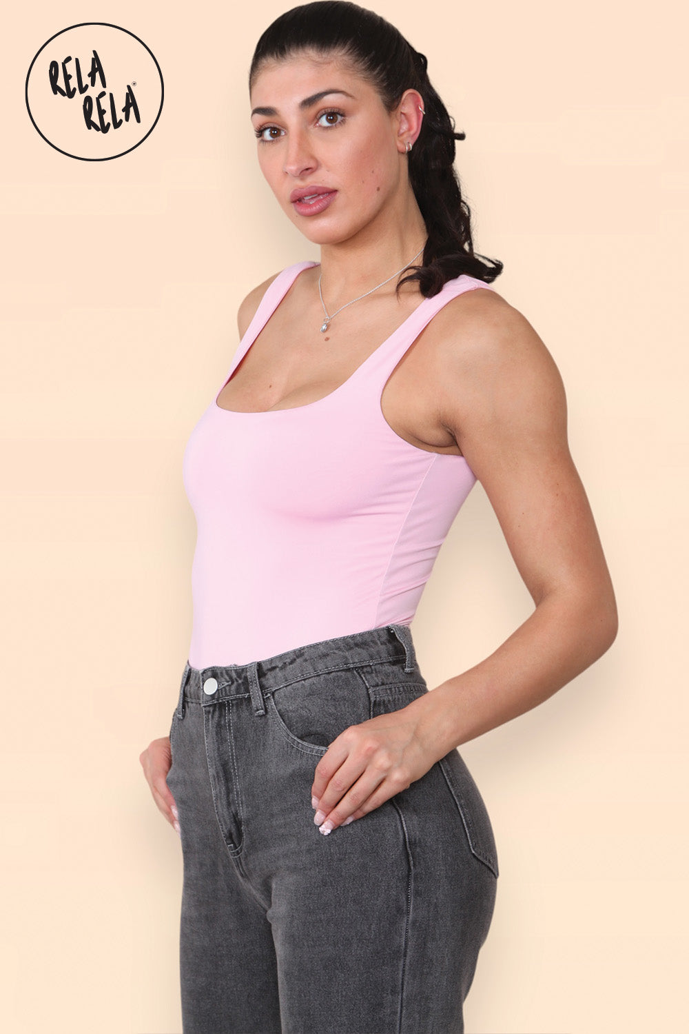 Square Neck Sculpting Thong Bodysuit in Pink