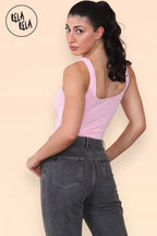 Square Neck Sculpting Thong Bodysuit in Pink