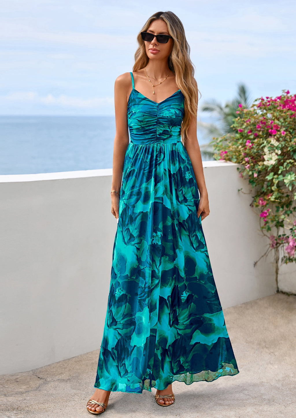 PRETTYGARDEN Women's Floral Maxi Dress Summer Outfits Spaghetti Strap Flowy Long Sundress Beach Vacation Boho Dresses