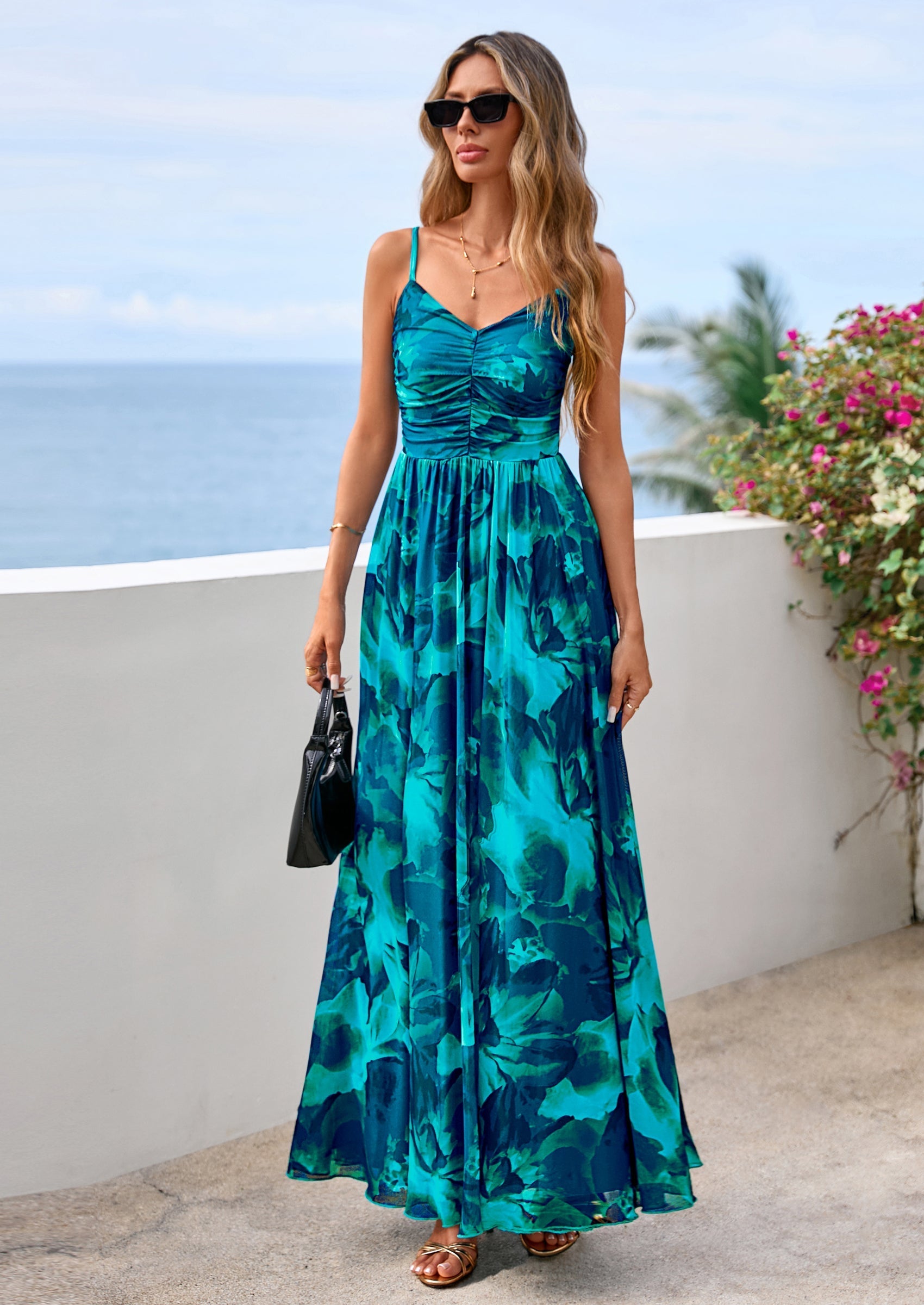 PRETTYGARDEN Women's Floral Maxi Dress Summer Outfits Spaghetti Strap Flowy Long Sundress Beach Vacation Boho Dresses