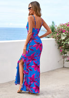 PRETTYGARDEN Women's Summer Floral Maxi Dress Spaghetti Strap Mesh Spring Wedding Guest Dresses Beach Vacation Sundress