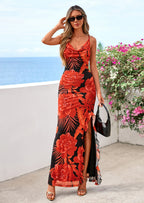 PRETTYGARDEN Women's Summer Floral Maxi Dress Spaghetti Strap Mesh Spring Wedding Guest Dresses Beach Vacation Sundress