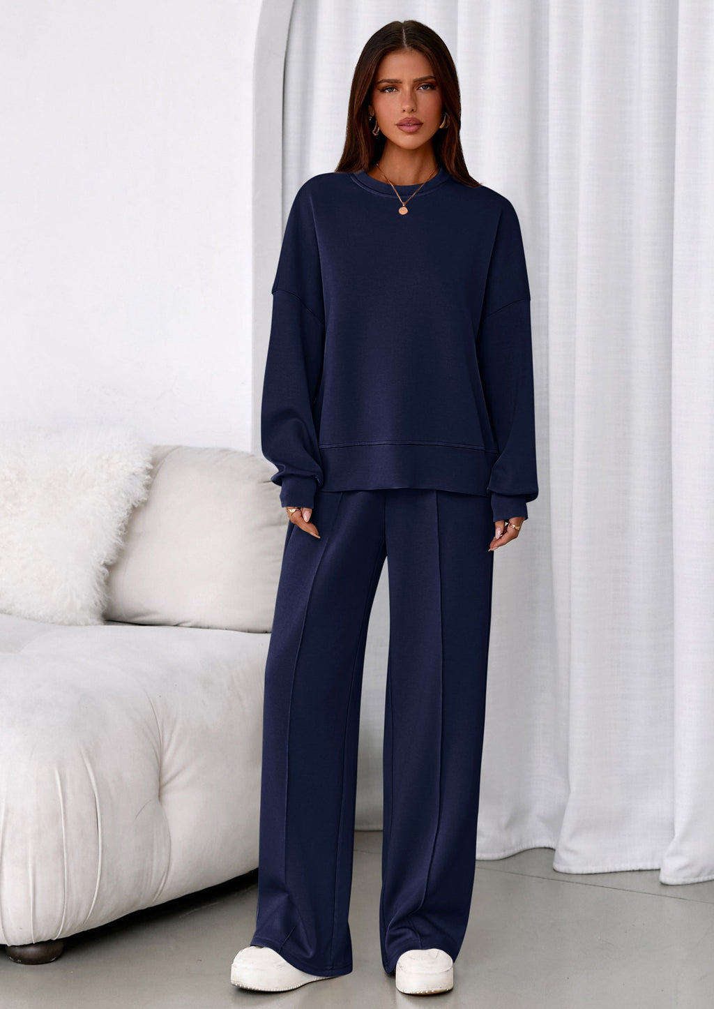 PRETTYGARDEN 2 Piece Sets For Women Fall Trendy Long Sleeve Sweatshirt Wide Leg Pants Loungewear Set Matching Sweatsuit