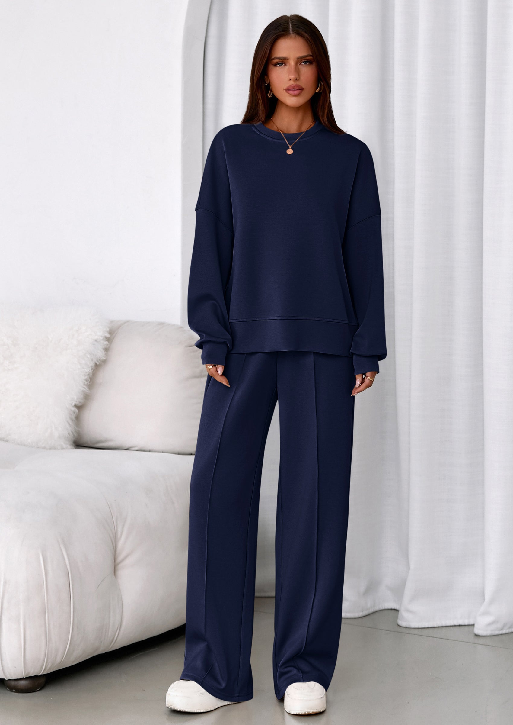 PRETTYGARDEN 2 Piece Sets For Women Fall Trendy Long Sleeve Sweatshirt Wide Leg Pants Loungewear Set Matching Sweatsuit