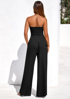 PRETTYGARDEN Summer Sets Women 2 Piece Outfits Asymmetrical Tube Tops and Pants Beach Vacation Airport Matching Lounge Set