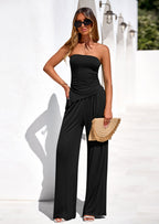 PRETTYGARDEN Summer Sets Women 2 Piece Outfits Asymmetrical Tube Tops and Pants Beach Vacation Airport Matching Lounge Set