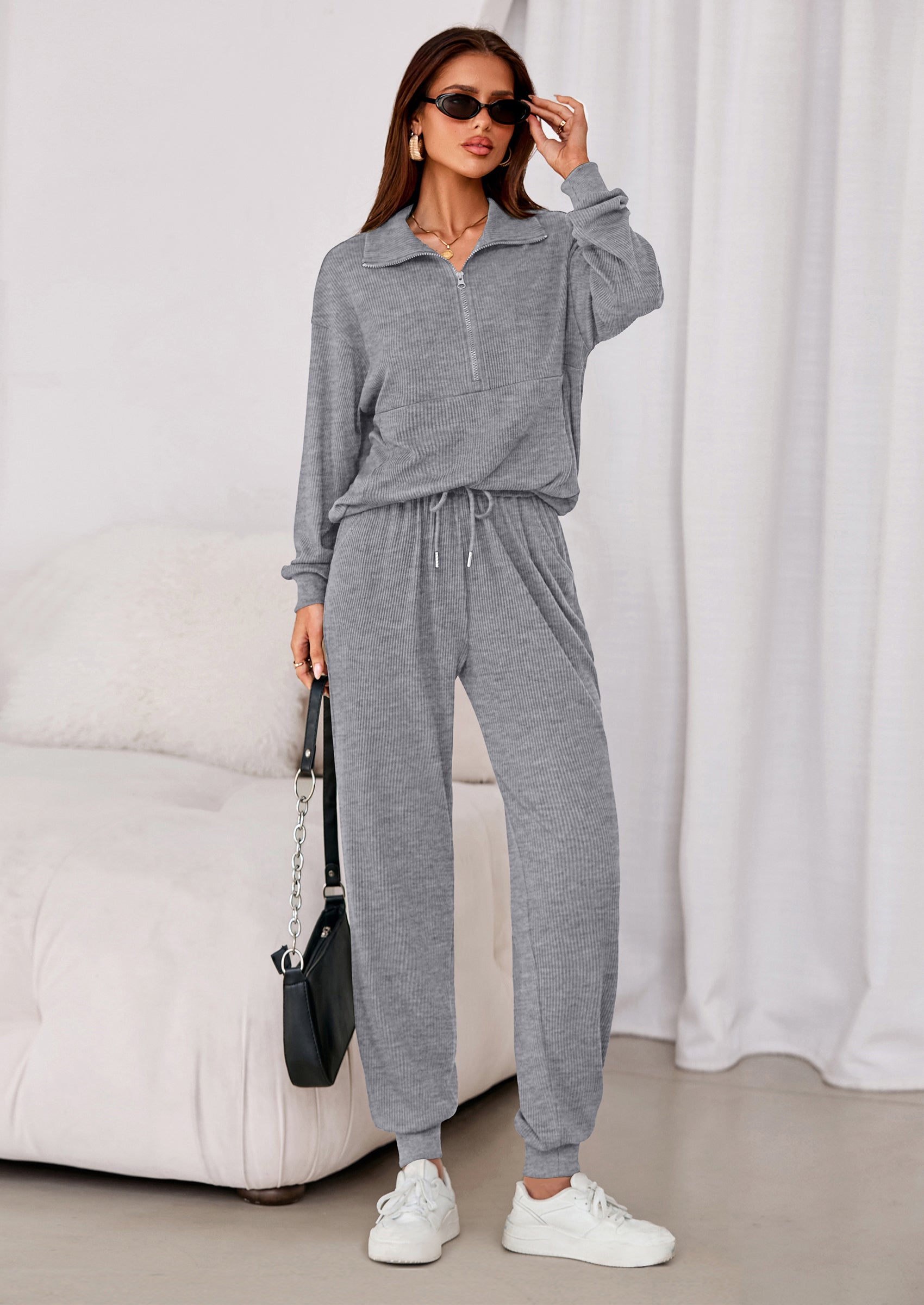 PRETTYGARDEN Women's Fall 2 Piece Lounge Sets Zip Up Sweatshirt Jogger Pants Sweat Track Suits Travel Outfit Winter Clothing