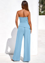 PRETTYGARDEN Summer Sets Women 2 Piece Outfits Asymmetrical Tube Tops and Pants Beach Vacation Airport Matching Lounge Set