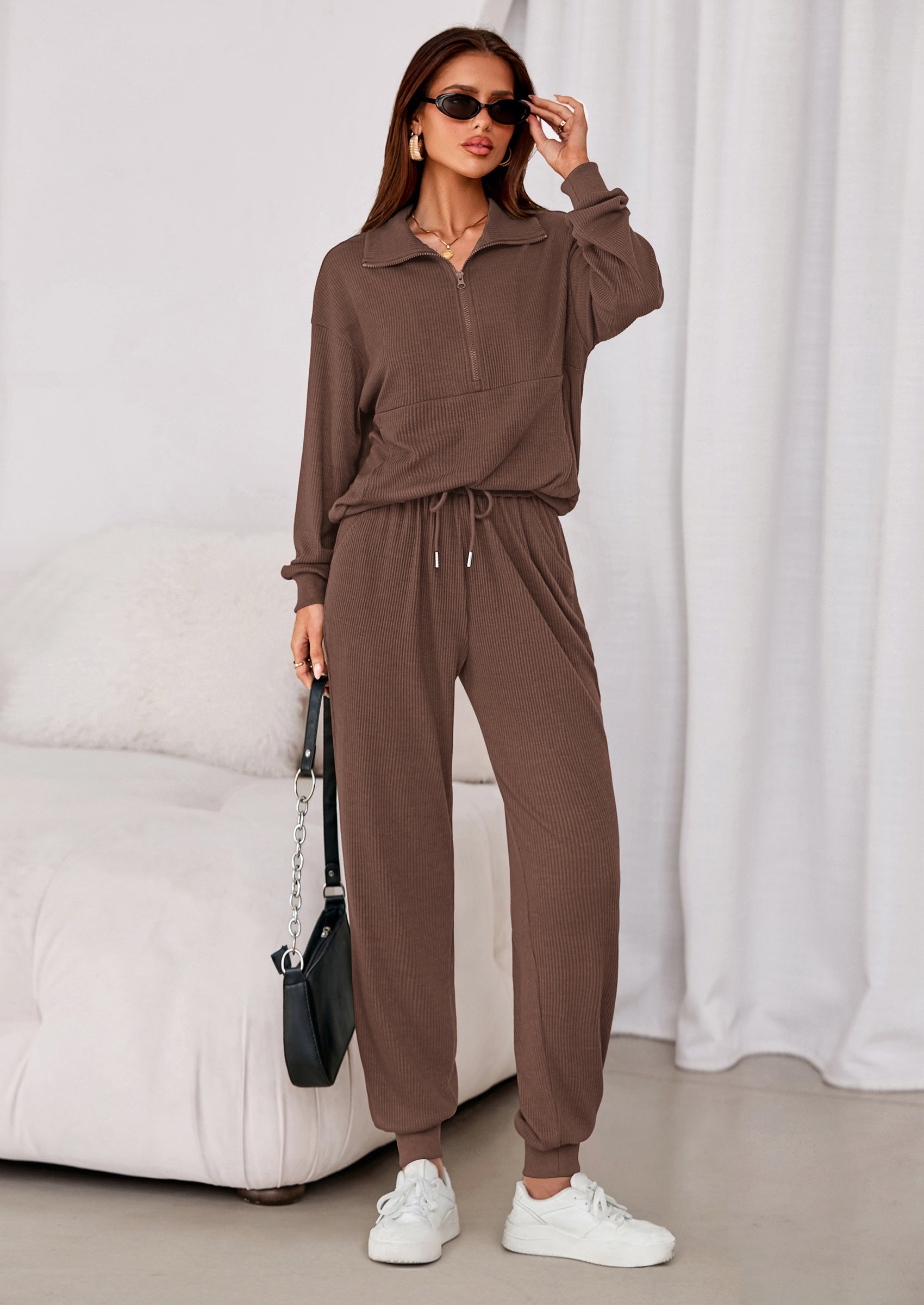 PRETTYGARDEN Women's Fall 2 Piece Lounge Sets Zip Up Sweatshirt Jogger Pants Sweat Track Suits Travel Outfit Winter Clothing