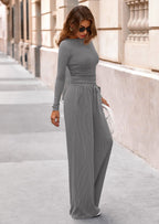 PRETTYGARDEN Women's 2 Piece Lounge Sets Fall Fashion Long Sleeve Crop Top Wide Leg Pants Matching Sets Clothing