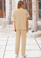PRETTYGARDEN 2 Piece Outfits For Women Casual Tracksuit Short Sleeve Tops And Wide Leg Long Pants Matching Lounge Sets