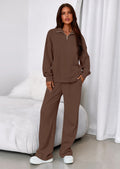 PRETTYGARDEN Womens Casual Two Piece Sets Fall Outfits Quarter Zip Sweatshirts Straight Leg Pants Sweatsuits Tracksuit