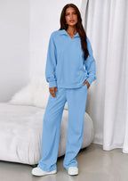 PRETTYGARDEN Womens Casual Two Piece Sets Fall Outfits Quarter Zip Sweatshirts Straight Leg Pants Sweatsuits Tracksuit