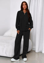 PRETTYGARDEN Womens Casual Two Piece Sets Fall Outfits Quarter Zip Sweatshirts Straight Leg Pants Sweatsuits Tracksuit
