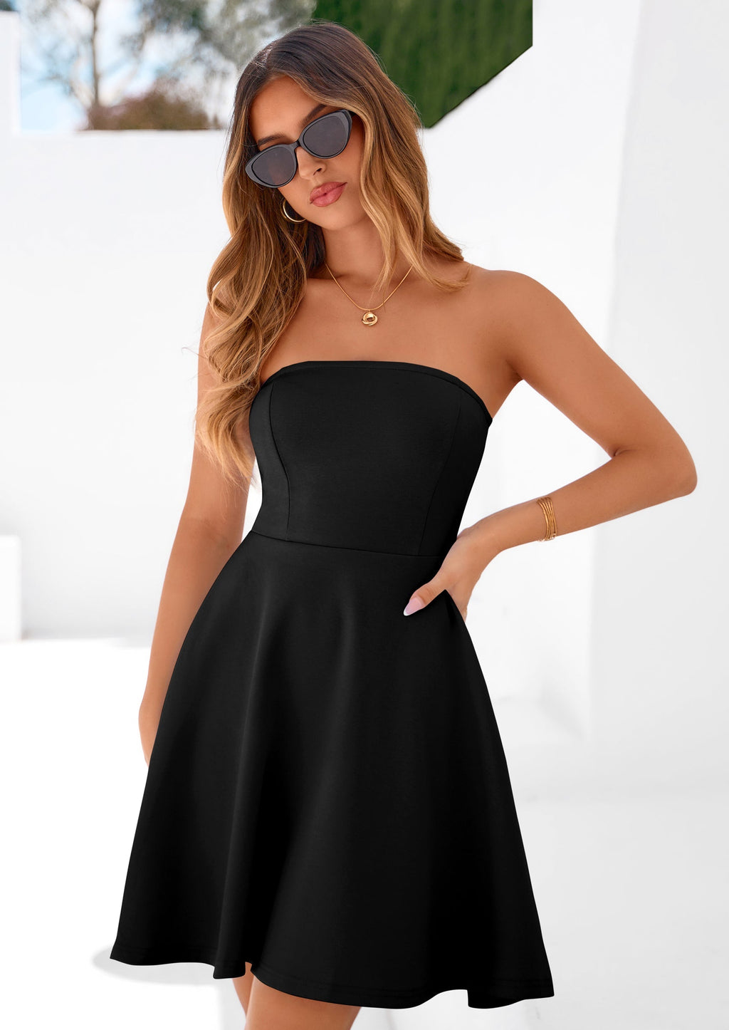 PRETTYGARDEN Women's Strapless Mini Summer Dress Spring A Line Tube Top Sundress Cocktail Party Short Dresses
