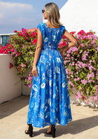 PRETTYGARDEN Women's Boho Maxi Dress Summer Cap Sleeve Long Flowy Beach Vacation Floral Sundresses Spring Resort Wear