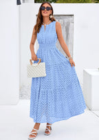 PRETTYGARDEN Summer Dresses for Women Sundresses Sleeveless V Neck Eyelet A Line Flowy Beach Vacation Spring Maxi Dress