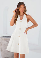 PRETTYGARDEN Cocktail Dresses for Women Short Summer Elegant Halter V Neck Sleeveless A Line Spring Mini Party Dress