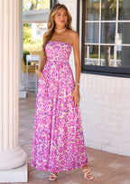 PRETTYGARDEN Womens Boho Maxi Dress Summer Floral Tube Strapless Spring Wedding Guest Cocktail Long Dresses