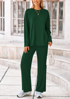 PRETTYGARDEN Women's Two Piece Lounge Sets Matching Long Sleeve Shirts Wide Leg Pants Tracksuits Travel Outfits Fall Clothes