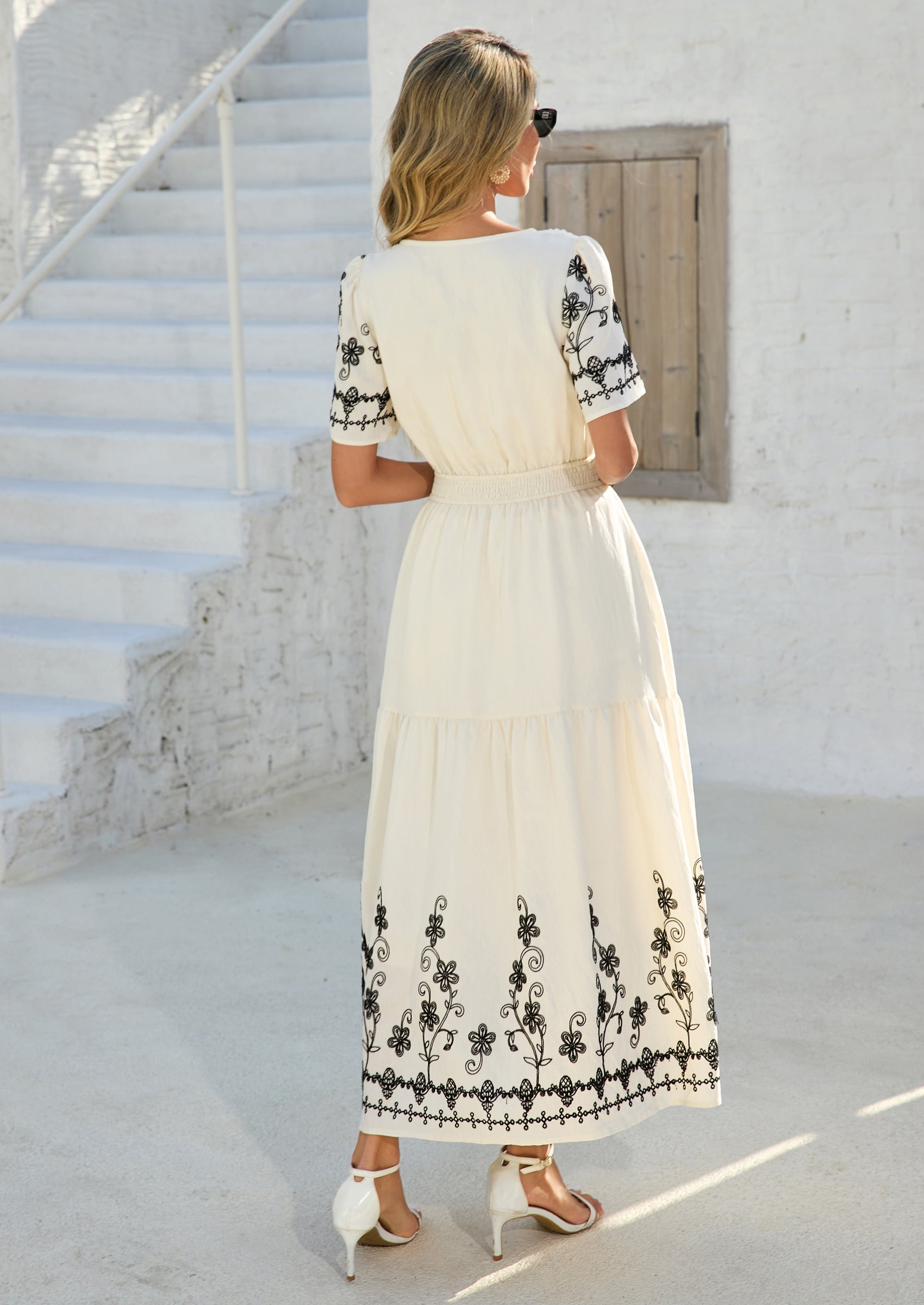 PRETTYGARDEN Women's Summer Boho Maxi Dress Spring Floral Short Sleeve V Neck A Line Flowy Beach Wedding Guest Dresses