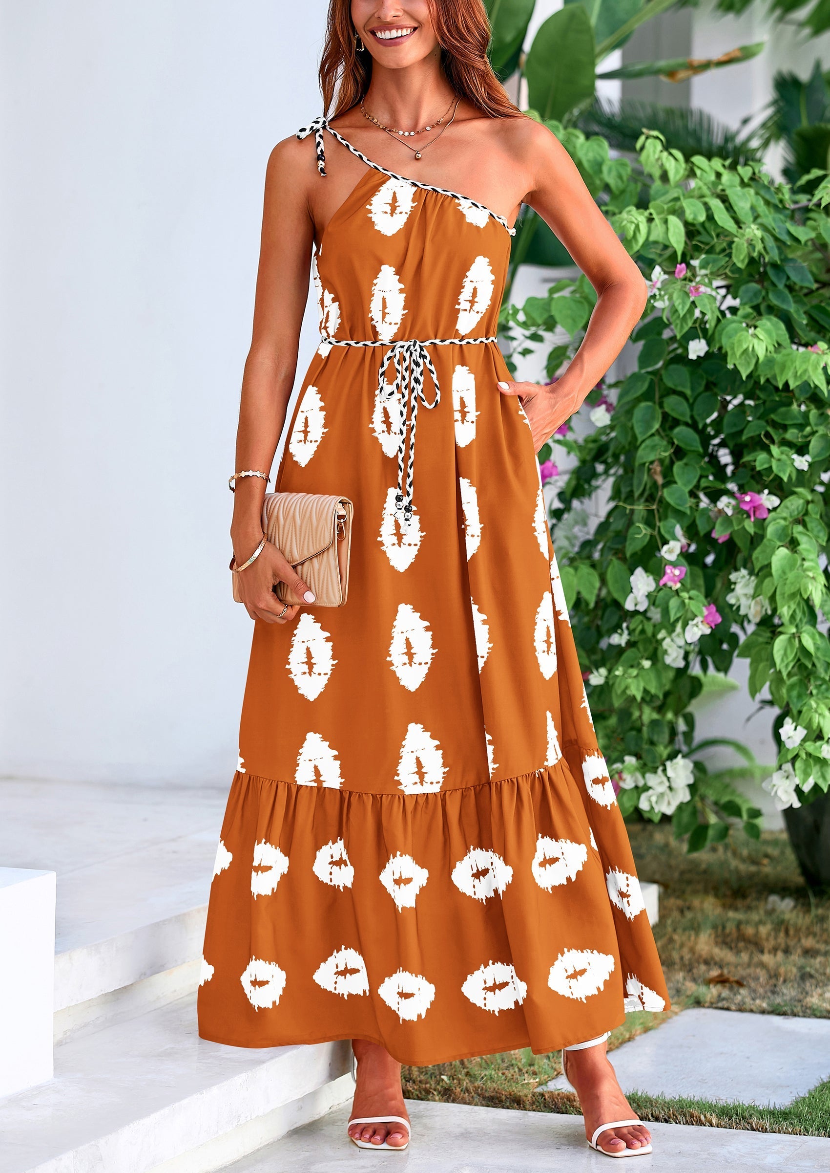 PRETTYGARDEN Women's Summer Maxi Dresses One Shoulder Printed Flowy Boho Beach Vacation Long Sundress
