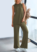 PRETTYGARDEN 2 Piece Set Loose Tank Top Wide Leg Pants Casual Matching Outfits Tracksuit