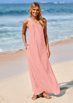 PRETTYGARDEN Womens Casual Long Summer Dresses Sleeveless Strappy Loose Flowy Beach Vacation Maxi Dress with Pockets