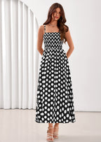 PRETTYGARDEN Womens Summer Dresses Spring Sleeveless Spaghetti Straps Casual Midi Dress Polka Dot Smocked Beach Sundress
