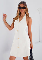 PRETTYGARDEN Cocktail Dresses for Women Short Summer Elegant Halter V Neck Sleeveless A Line Spring Mini Party Dress