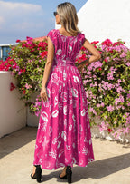 PRETTYGARDEN Women's Boho Maxi Dress Summer Cap Sleeve Long Flowy Beach Vacation Floral Sundresses Spring Resort Wear