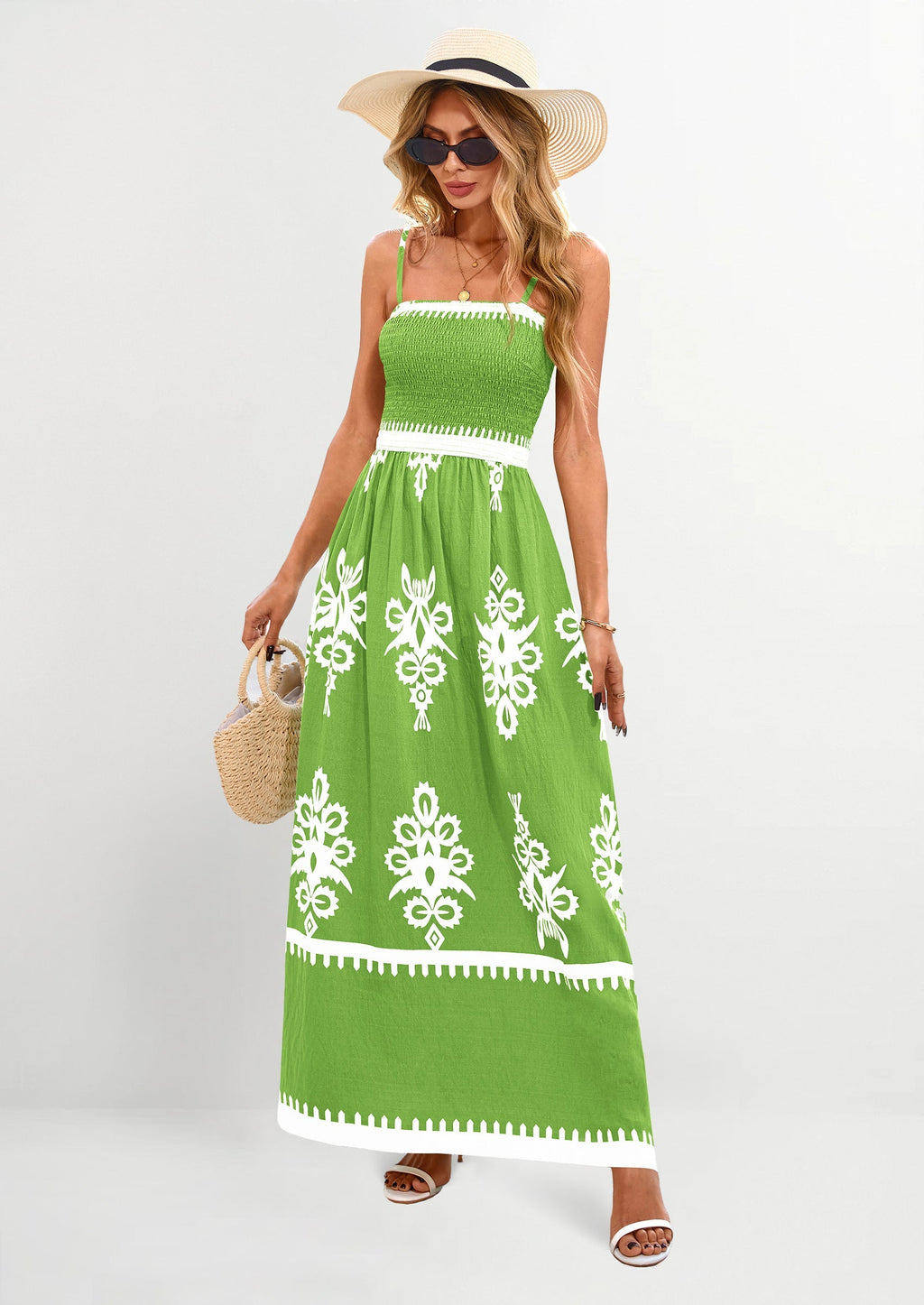 PRETTYGARDEN Summer Dress for Women Floral Sundress Spaghetti Strap Flowy Beach Vacation Boho Maxi Dresses