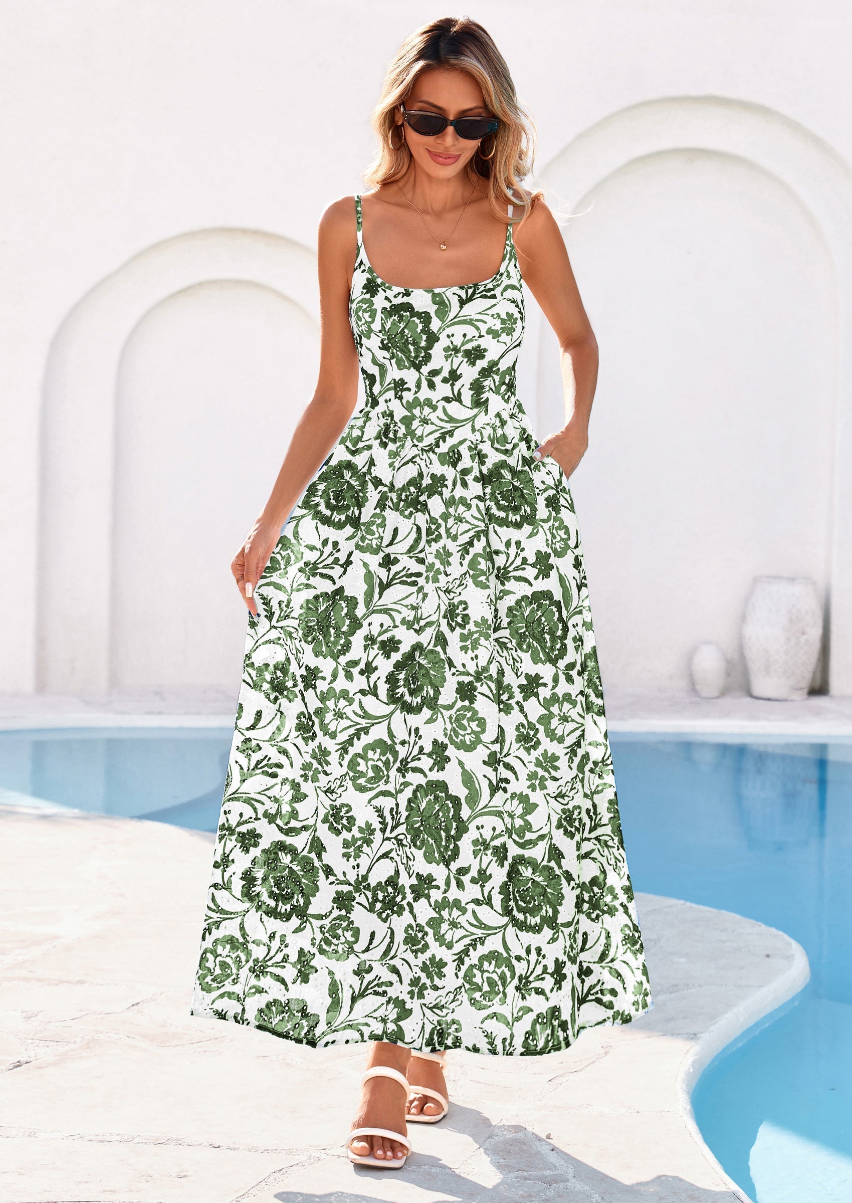 PRETTYGARDEN Womens Spring Boho Maxi Dress Eyelet Floral Long Flowy Sundresses Summer Beach Vacation Clothes