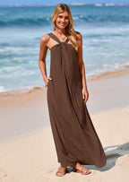 PRETTYGARDEN Womens Casual Long Summer Dresses Sleeveless Strappy Loose Flowy Beach Vacation Maxi Dress with Pockets