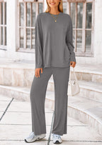 PRETTYGARDEN Women's 2 Piece Outfits Casual Short Sleeve Pullover Tops and Wide Leg Pants Lounge Sets Tracksuits