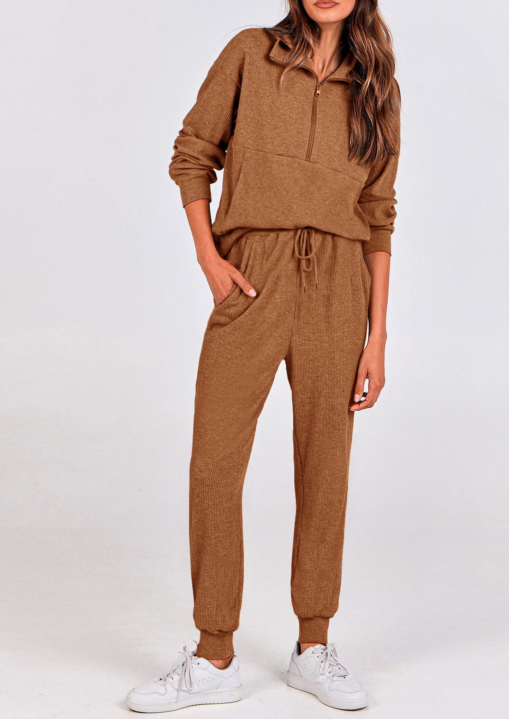 PRETTYGARDEN Women's Fall 2 Piece Lounge Sets Zip Up Sweatshirt Jogger Pants Sweat Track Suits Travel Outfit Winter Clothing