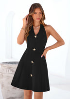 PRETTYGARDEN Cocktail Dresses for Women Short Summer Elegant Halter V Neck Sleeveless A Line Spring Mini Party Dress