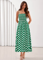 PRETTYGARDEN Womens Summer Dresses Spring Sleeveless Spaghetti Straps Casual Midi Dress Polka Dot Smocked Beach Sundress