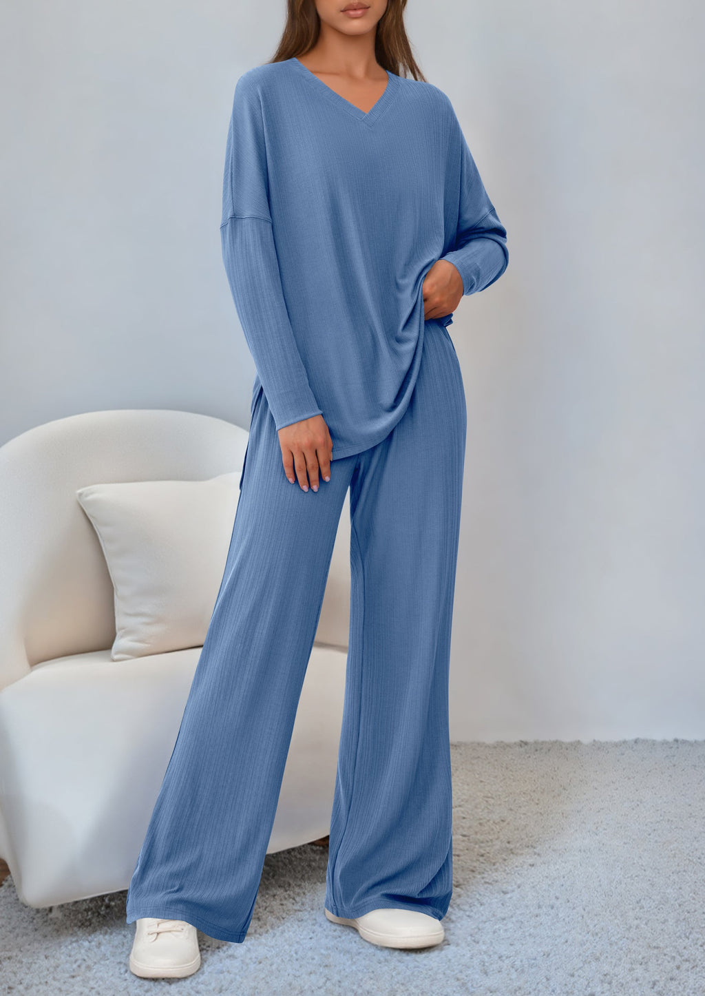 PRETTYGARDEN 2 Piece Lounge Sets for Women Fall Outfits Casual Loose Long Sleeve Tops Wide Leg Pants Matching Pajama Set