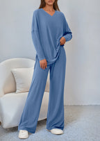PRETTYGARDEN 2 Piece Lounge Sets for Women Fall Outfits Casual Loose Long Sleeve Tops Wide Leg Pants Matching Pajama Set