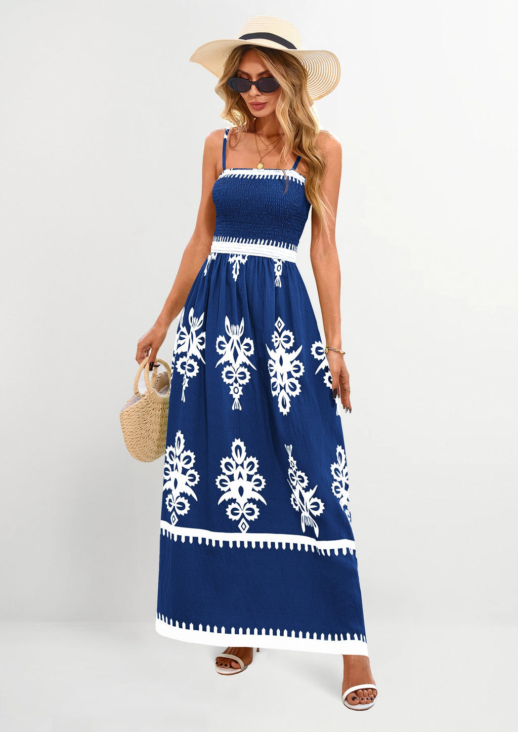 PRETTYGARDEN Summer Dress for Women Floral Sundress Spaghetti Strap Flowy Beach Vacation Boho Maxi Dresses